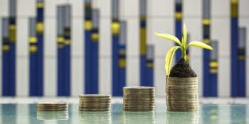 Image of tree growing on an increasing stack of coins. ESG investment concept.
